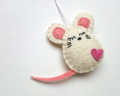 Felt mouse ornament, white mouse decor, mice decoration