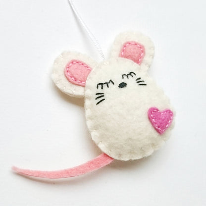 Felt mouse ornament, white mouse decor, mice decoration