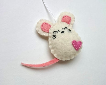 Felt mouse ornament, white mouse decor, mice decoration