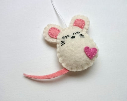 Felt mouse ornament, white mouse decor, mice decoration