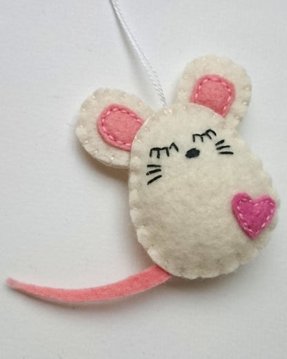 Felt mouse ornament, white mouse decor, mice decoration