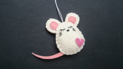 Felt mouse ornament, white mouse decor, mice decoration