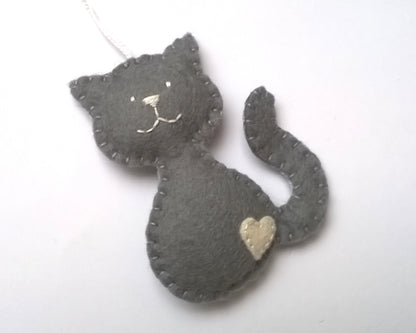 Felt cat ornament, black cat, smiling kitty, cat memorable