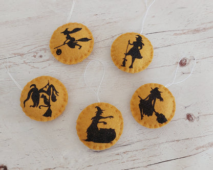 Halloween witch ornament SET OF 5 - fall decor