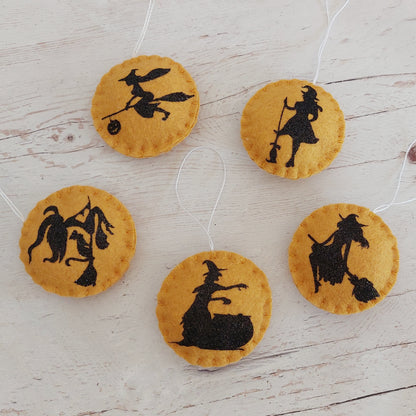 Halloween witch ornament SET OF 5 - fall decor