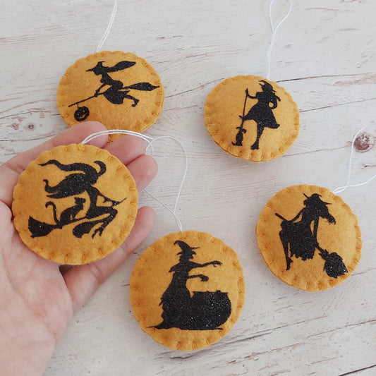 Halloween witch ornament SET OF 5 - fall decor