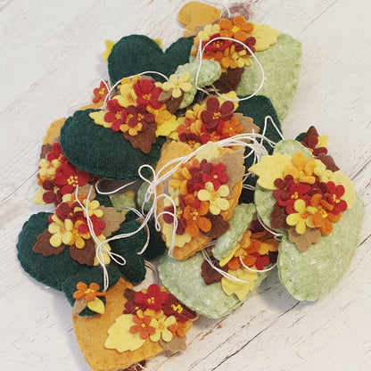 Fall flowers heart ornament - felt home decoration