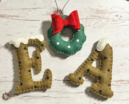 Christmas initial decorations, felt Xmas letter, Gingerbread letters, personalized Christmas gift, packaging letters, Customizable Christmas