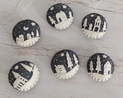 Tiny houses felt ornament SET OF 6