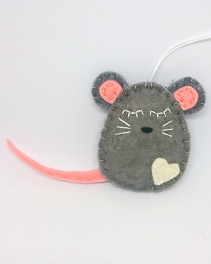 Felt mouse ornament, white mouse decor, mice decoration