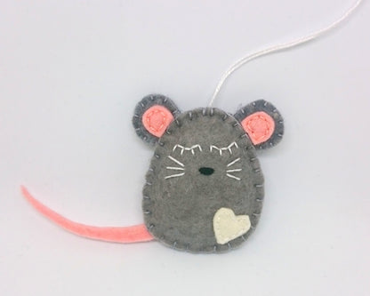 Felt mouse ornament, white mouse decor, mice decoration
