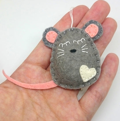 Felt mouse ornament, white mouse decor, mice decoration