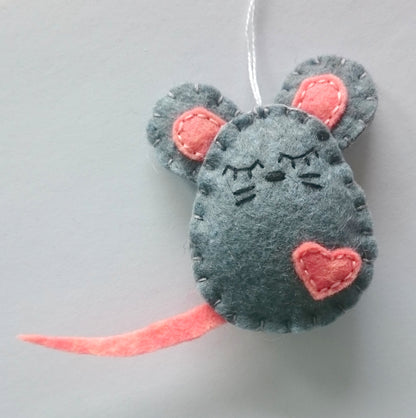 Felt mouse ornament, white mouse decor, mice decoration