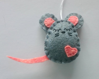 Felt mouse ornament, white mouse decor, mice decoration