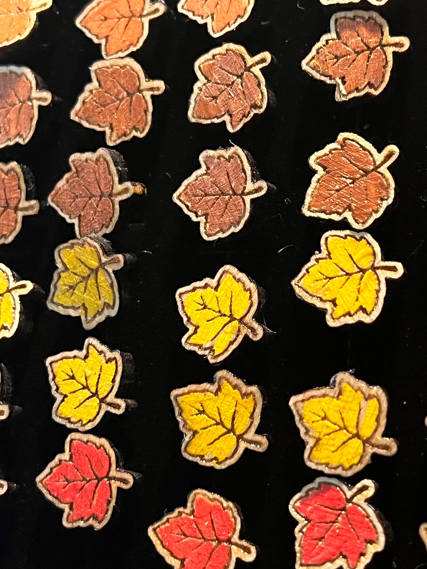 Handmade Autumn Maple Leaf Wooden Stud Earrings – Red, Brown, Orange, or Yellow (Birch Plywood, 1 cm)