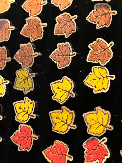 Handmade Autumn Maple Leaf Wooden Stud Earrings – Red, Brown, Orange, or Yellow (Birch Plywood, 1 cm)
