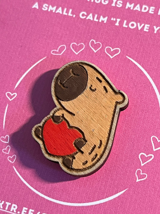 Wooden Capybara Pocket Hug Token – Hand‑Painted Mini Gift | 2 Styles + 2 Poem Cards