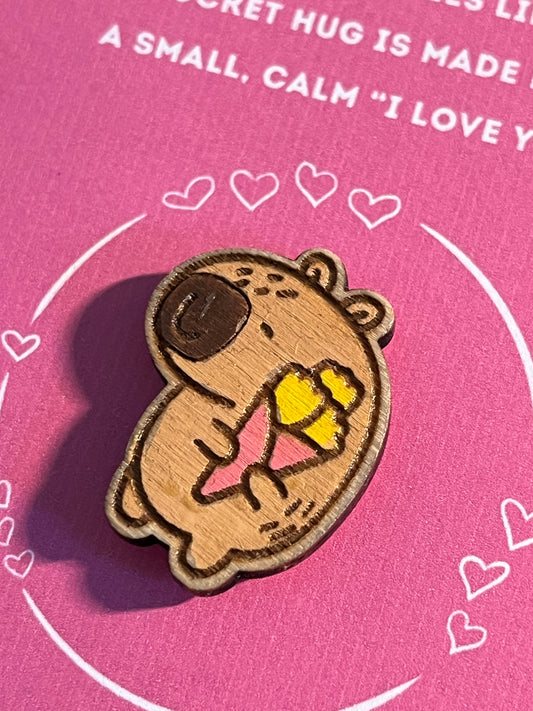 Wooden Capybara Pocket Hug Token – Hand‑Painted Mini Gift | 2 Styles + 2 Poem Cards