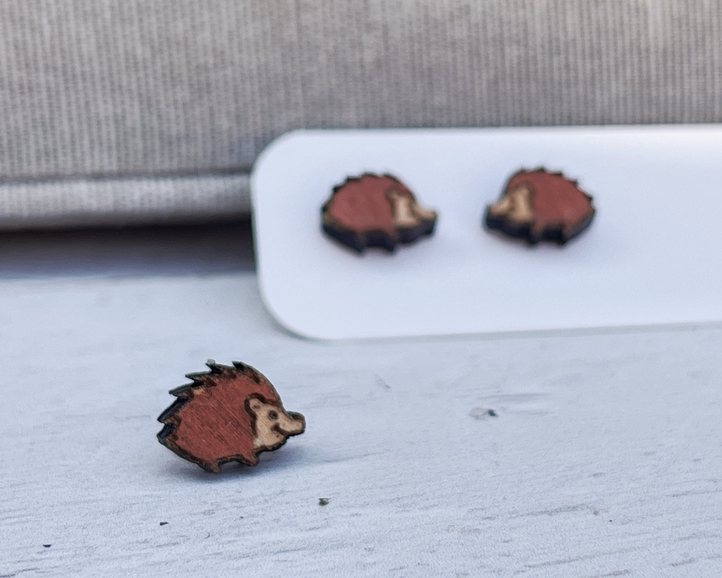 Wooden Hedgehog Earrings — Hand Painted Stud Earrings for Animal Lovers