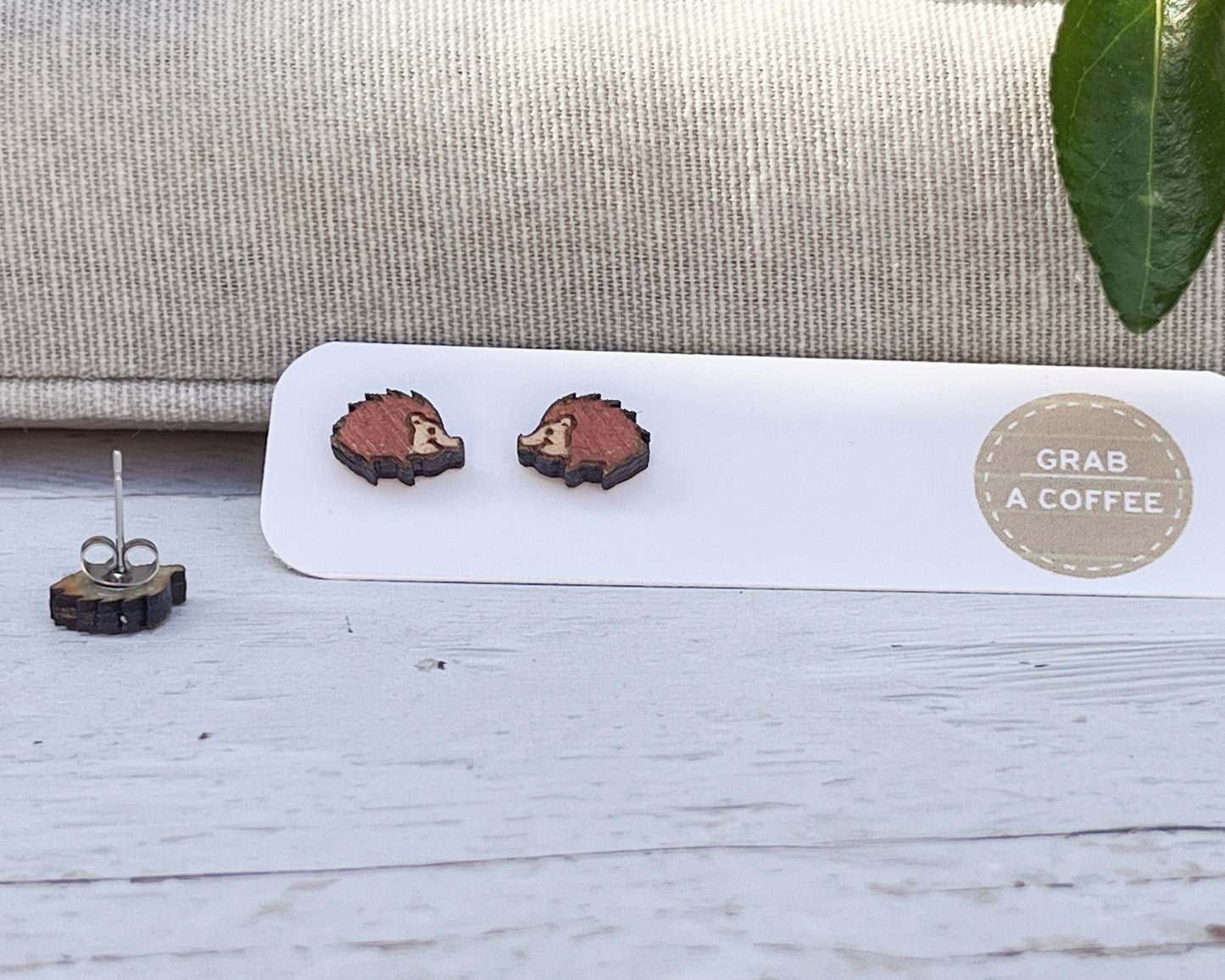 Wooden Hedgehog Earrings — Hand Painted Stud Earrings for Animal Lovers