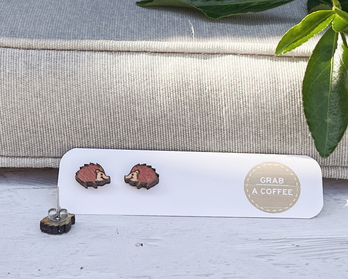 Wooden Hedgehog Earrings — Hand Painted Stud Earrings for Animal Lovers