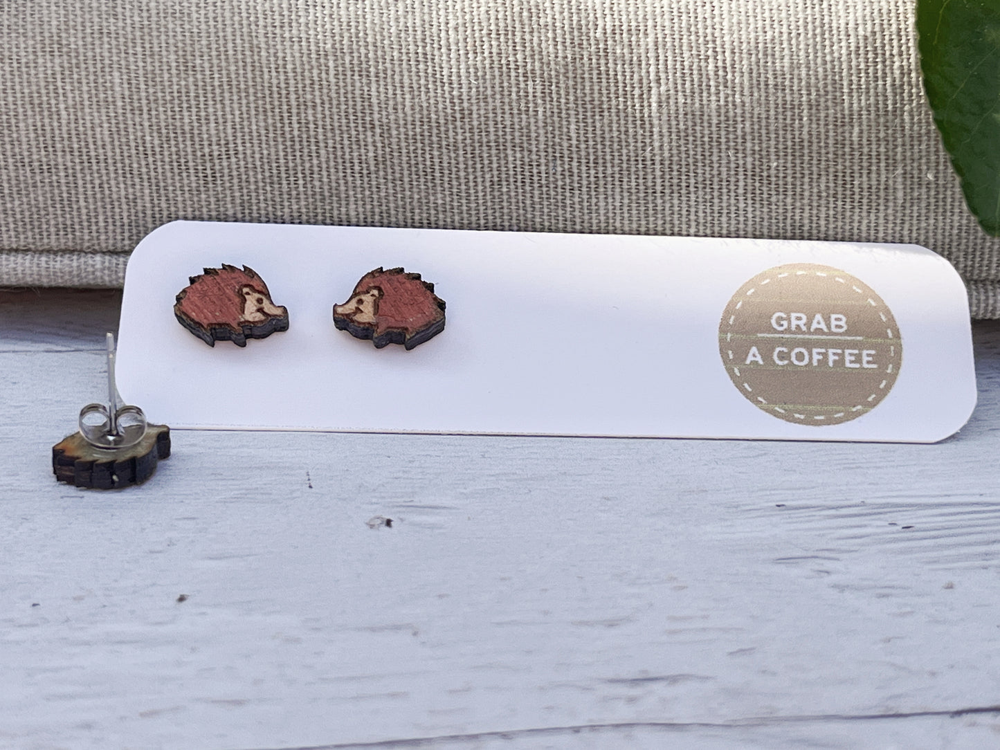 Wooden Hedgehog Earrings — Hand Painted Stud Earrings for Animal Lovers