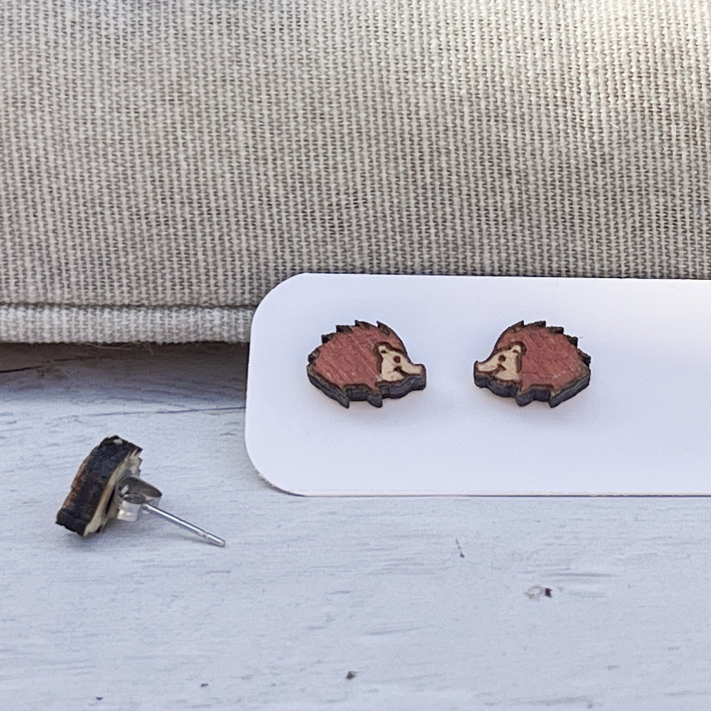 Wooden Hedgehog Earrings — Hand Painted Stud Earrings for Animal Lovers