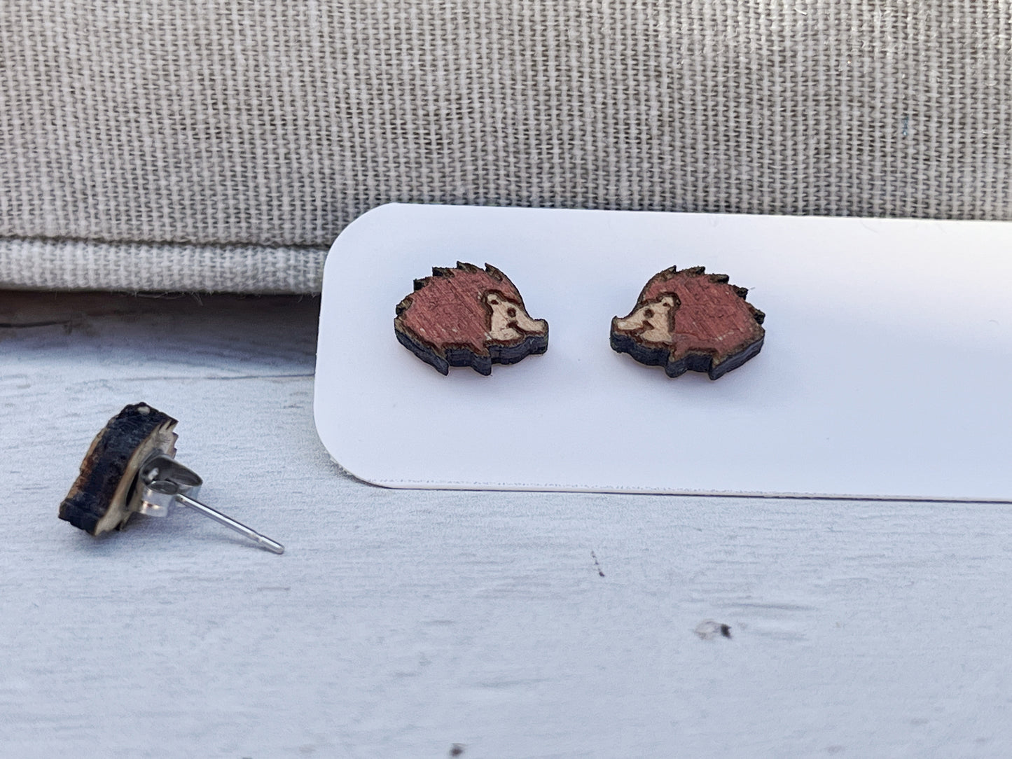 Wooden Hedgehog Earrings — Hand Painted Stud Earrings for Animal Lovers