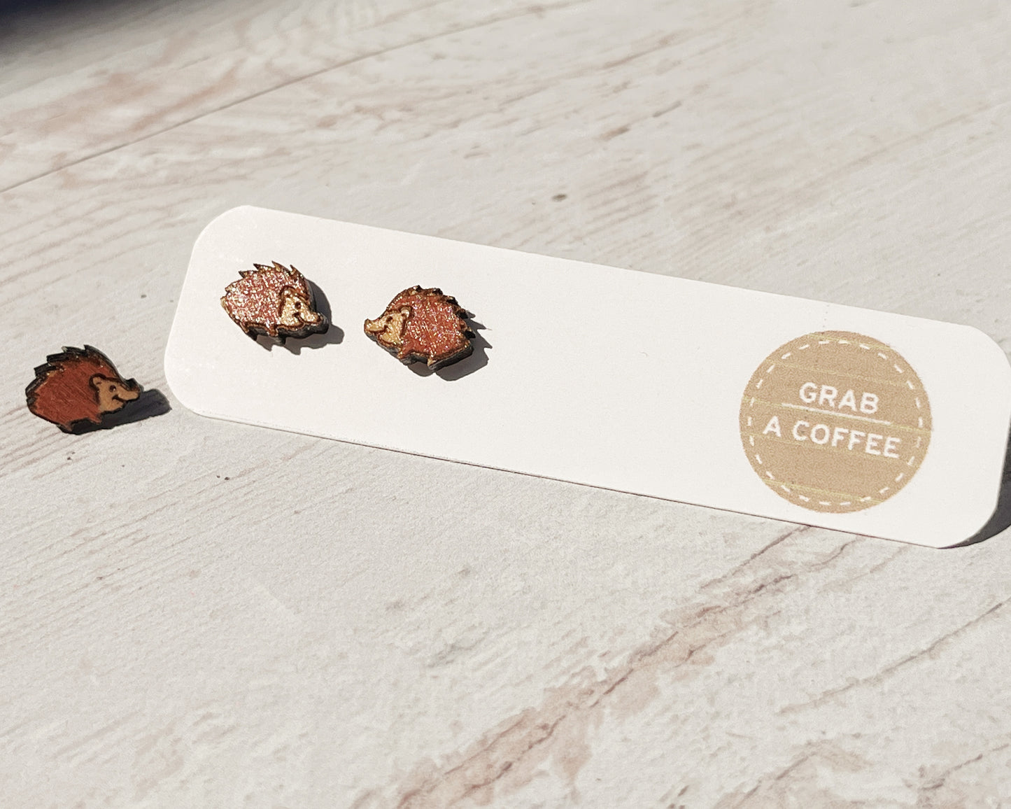 Wooden Hedgehog Earrings — Hand Painted Stud Earrings for Animal Lovers