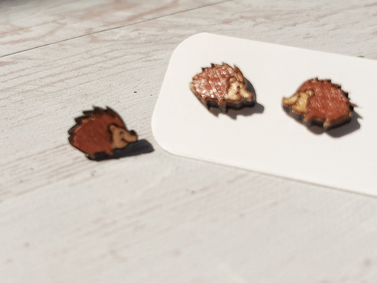 Wooden Hedgehog Earrings — Hand Painted Stud Earrings for Animal Lovers