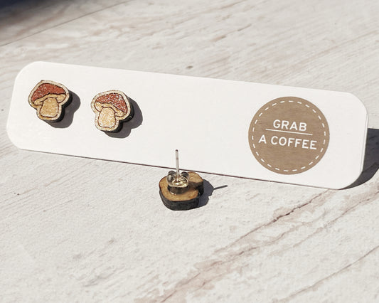 Mushroom Studs — Hand-Painted Wooden Earrings