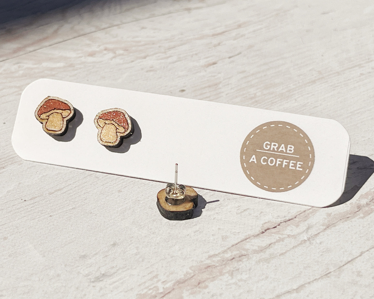 Mushroom Studs — Hand-Painted Wooden Earrings