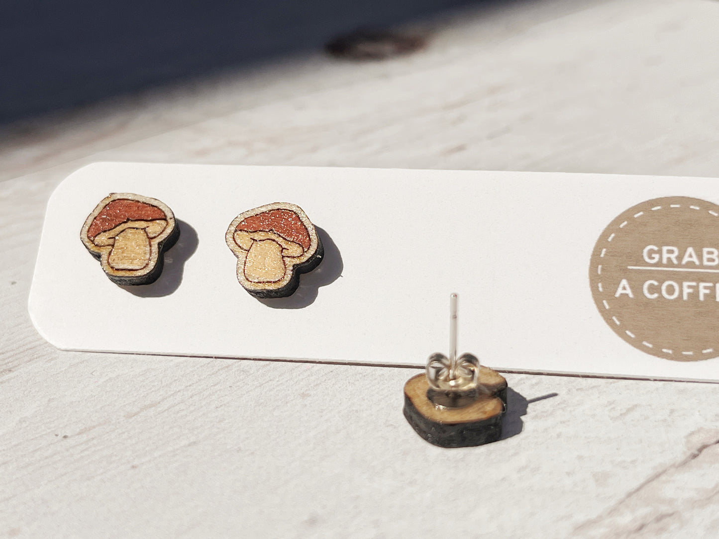 Mushroom Studs — Hand-Painted Wooden Earrings