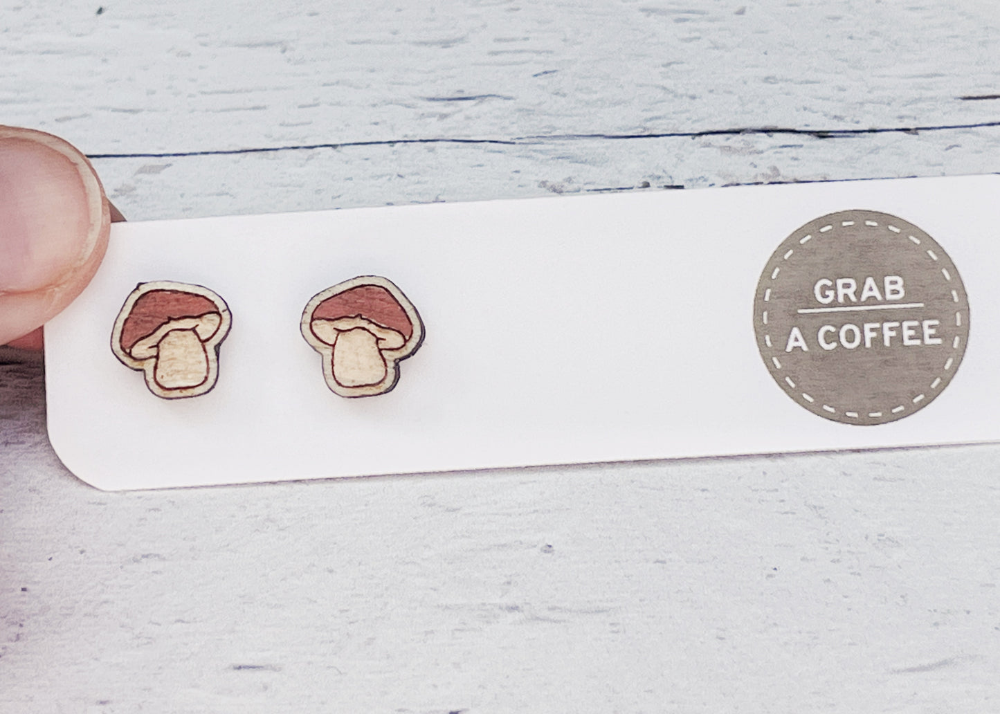 Mushroom Studs — Hand-Painted Wooden Earrings