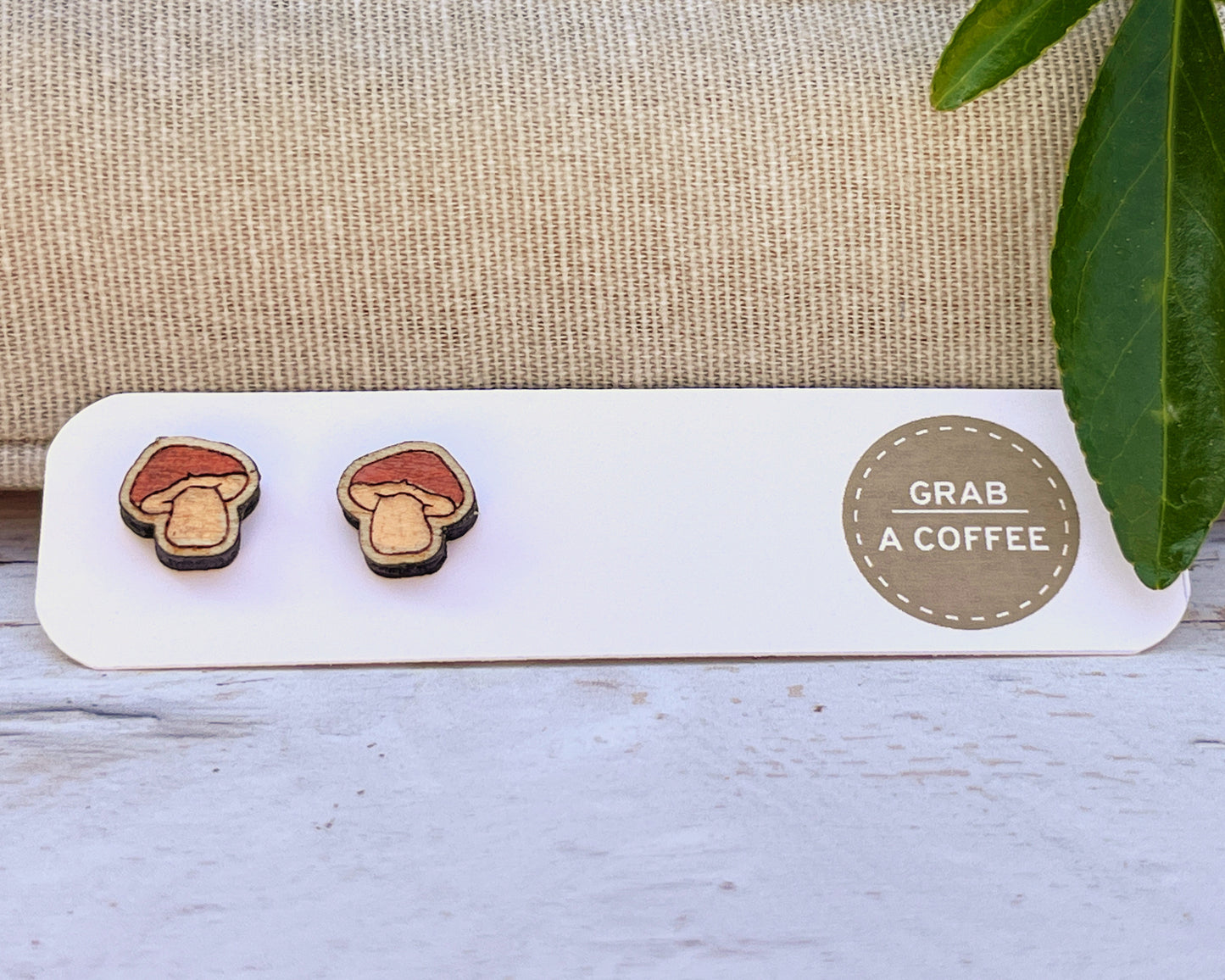 Mushroom Studs — Hand-Painted Wooden Earrings