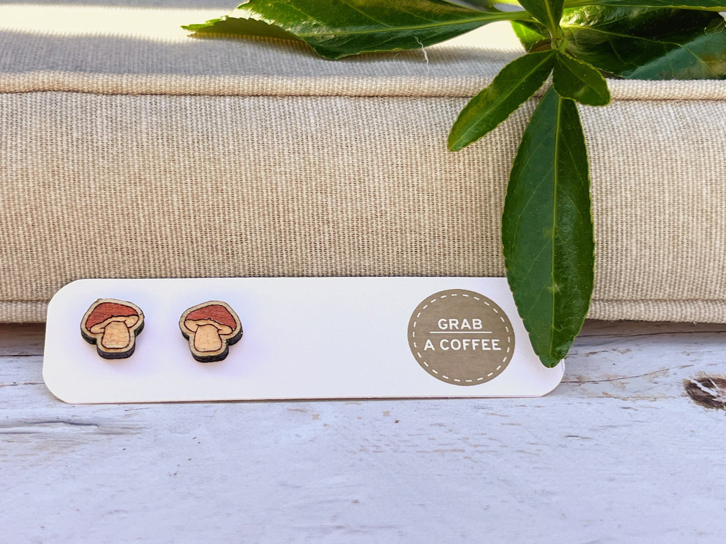 Mushroom Studs — Hand-Painted Wooden Earrings