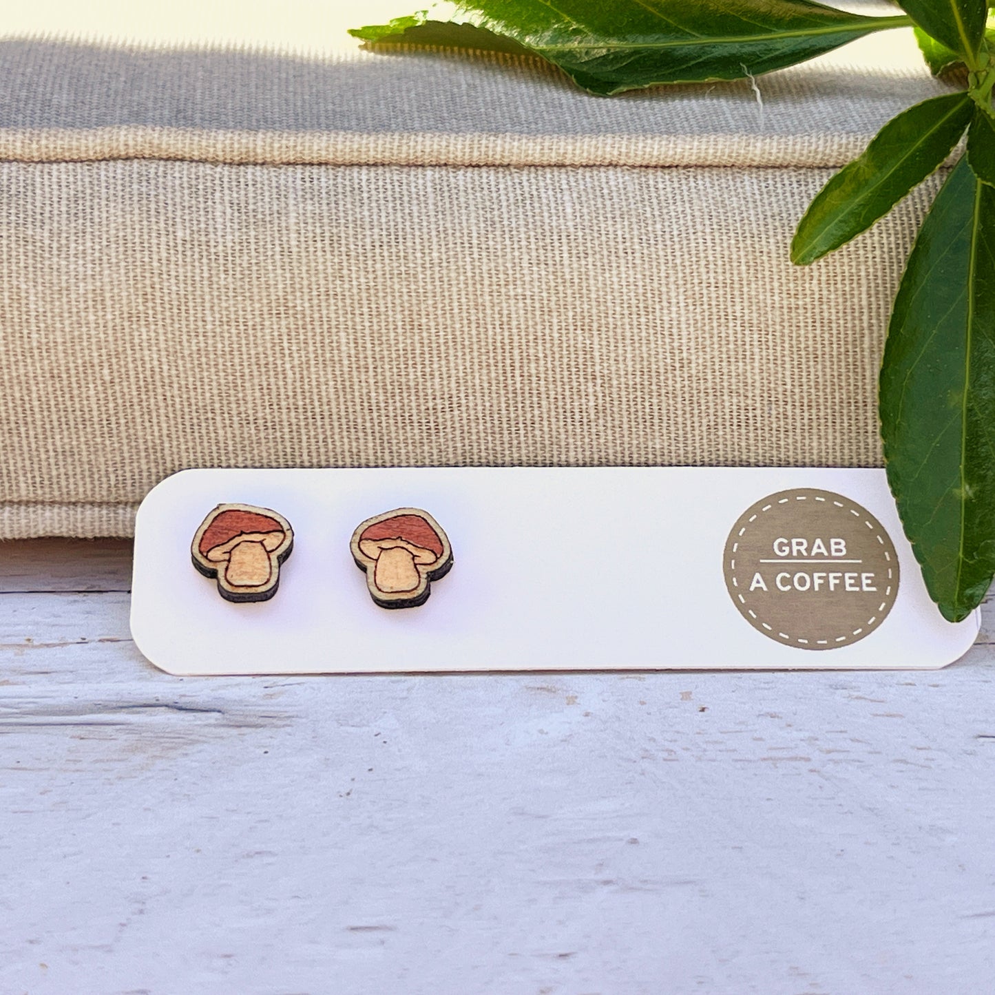 Mushroom Studs — Hand-Painted Wooden Earrings