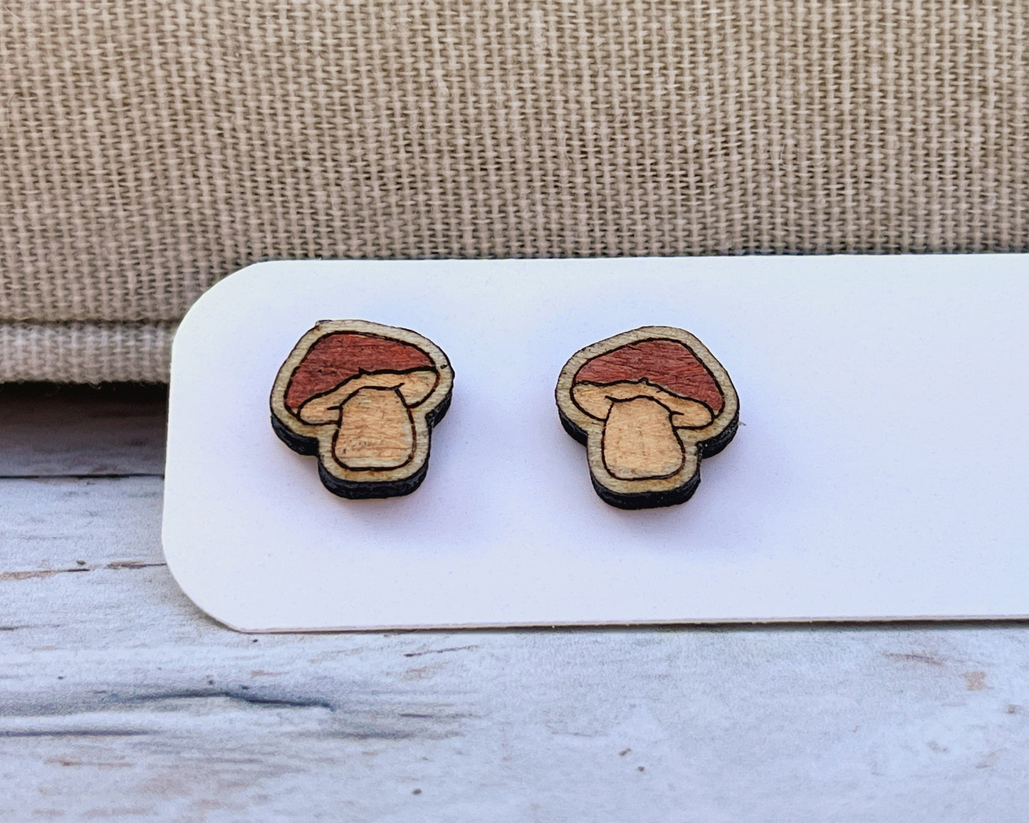 Mushroom Studs — Hand-Painted Wooden Earrings