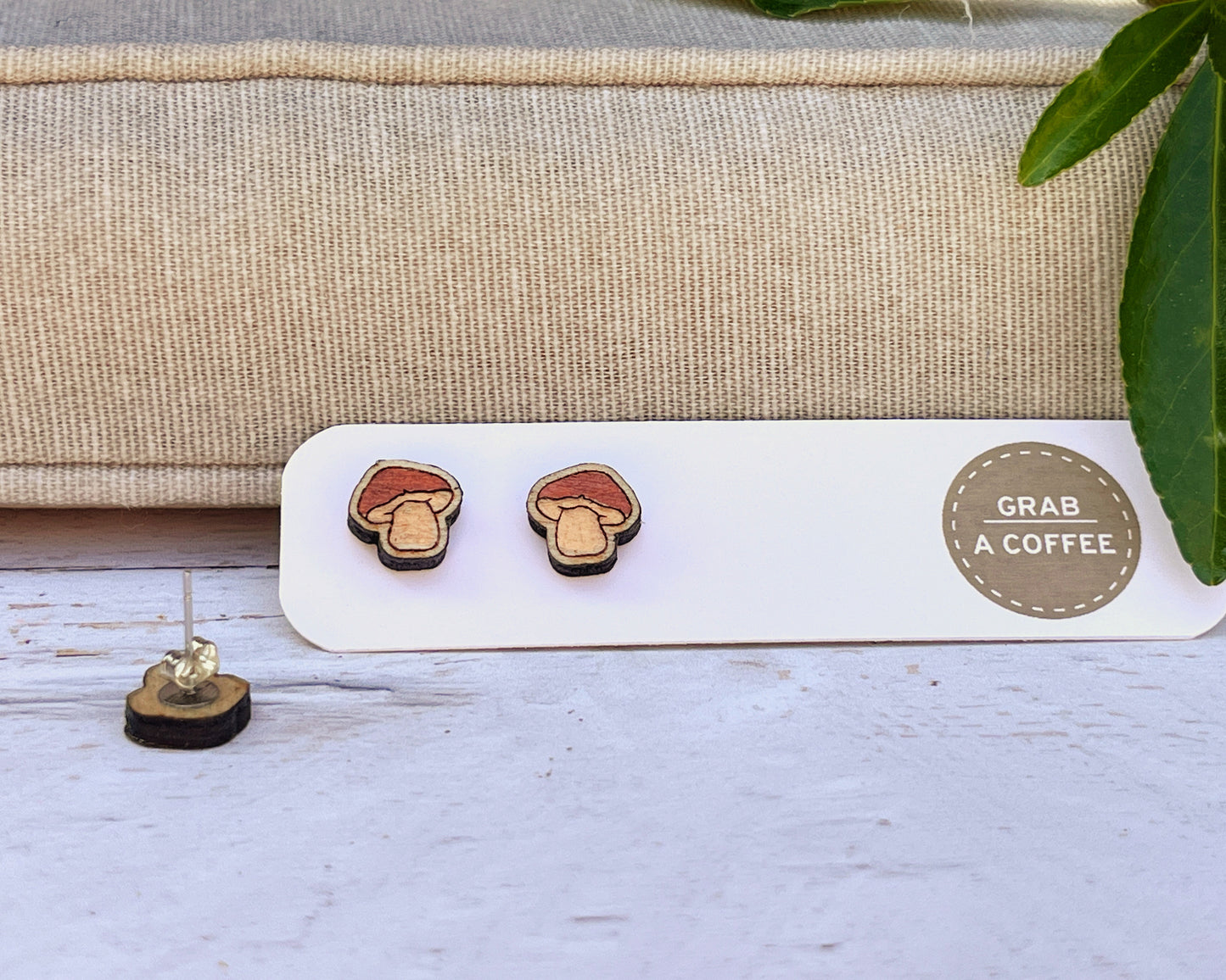 Mushroom Studs — Hand-Painted Wooden Earrings