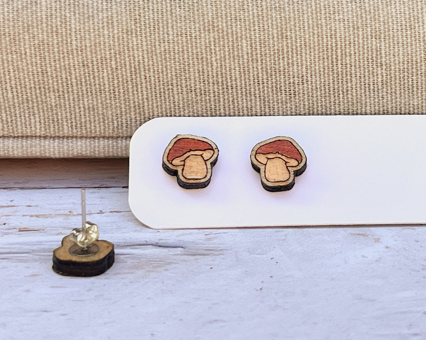 Mushroom Studs — Hand-Painted Wooden Earrings