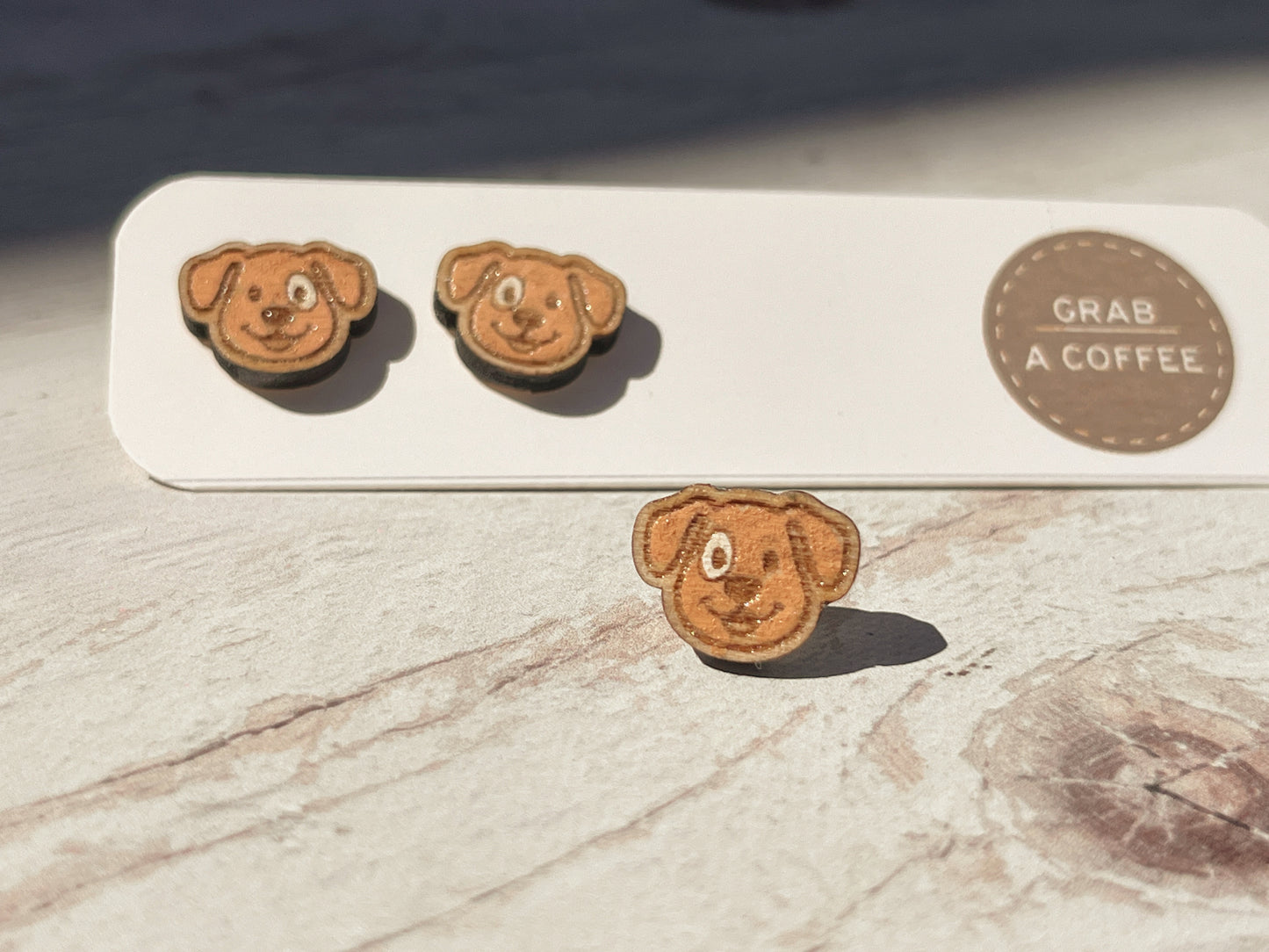 Smiling Dog Studs — Hand-Painted Wooden Earrings