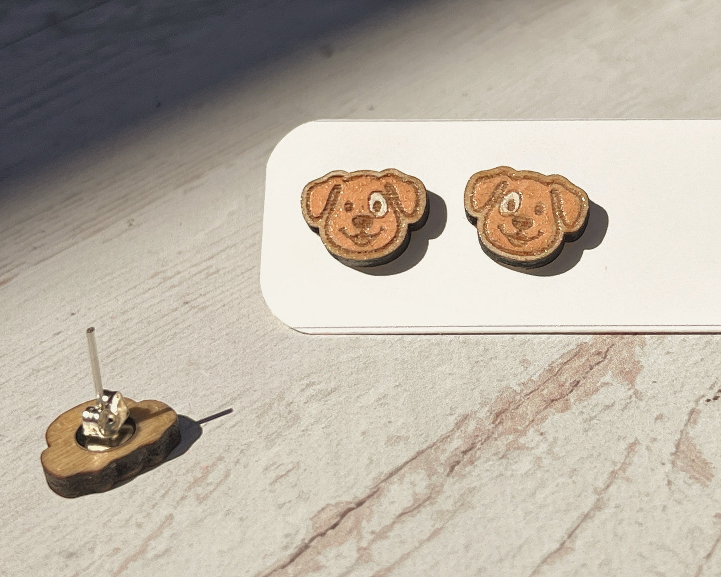 Smiling Dog Studs — Hand-Painted Wooden Earrings