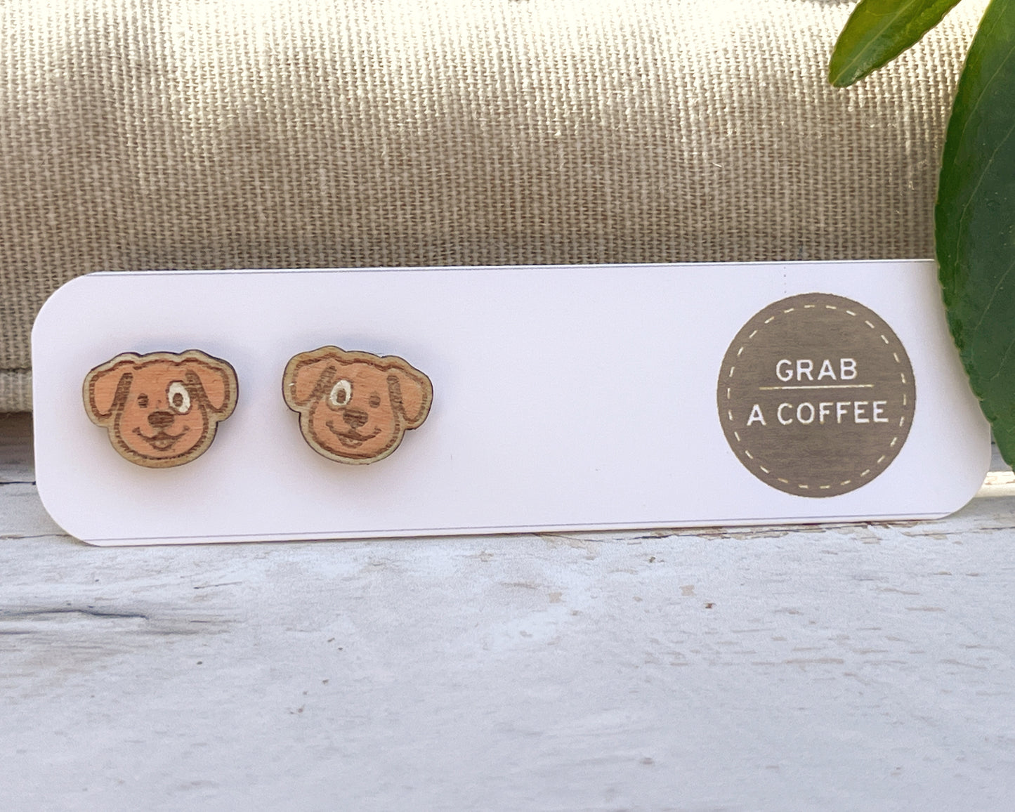 Smiling Dog Studs — Hand-Painted Wooden Earrings