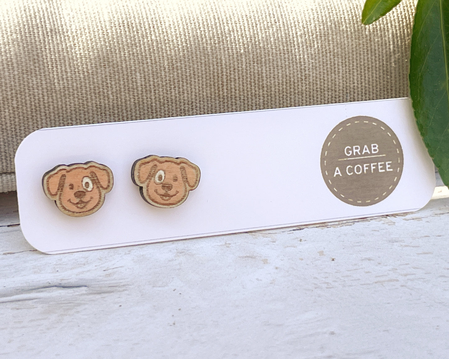 Smiling Dog Studs — Hand-Painted Wooden Earrings