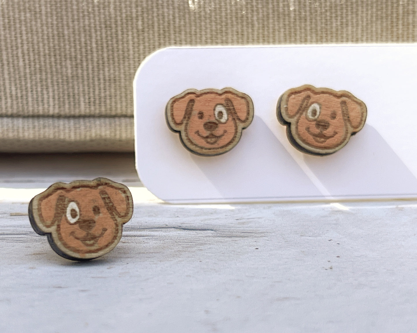 Smiling Dog Studs — Hand-Painted Wooden Earrings