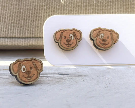Smiling Dog Studs — Hand-Painted Wooden Earrings