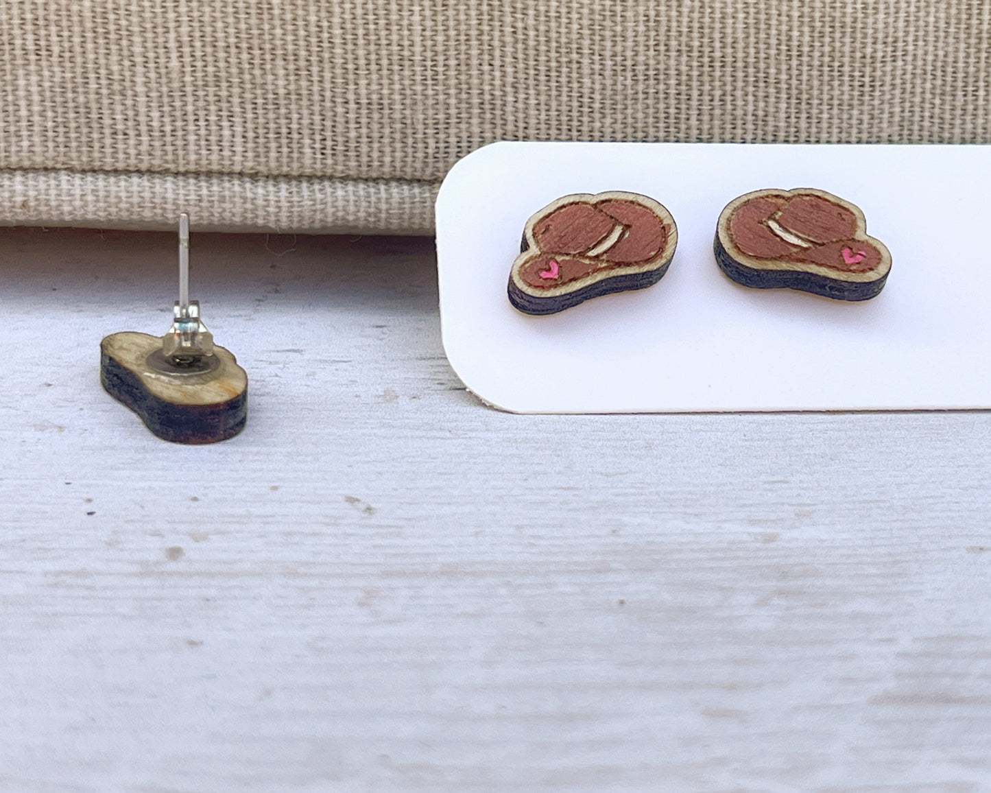 Hand Painted Wooden Mini Cowboy Hat Stud Earrings — Western Jewellery — Quirky Handmade Gift