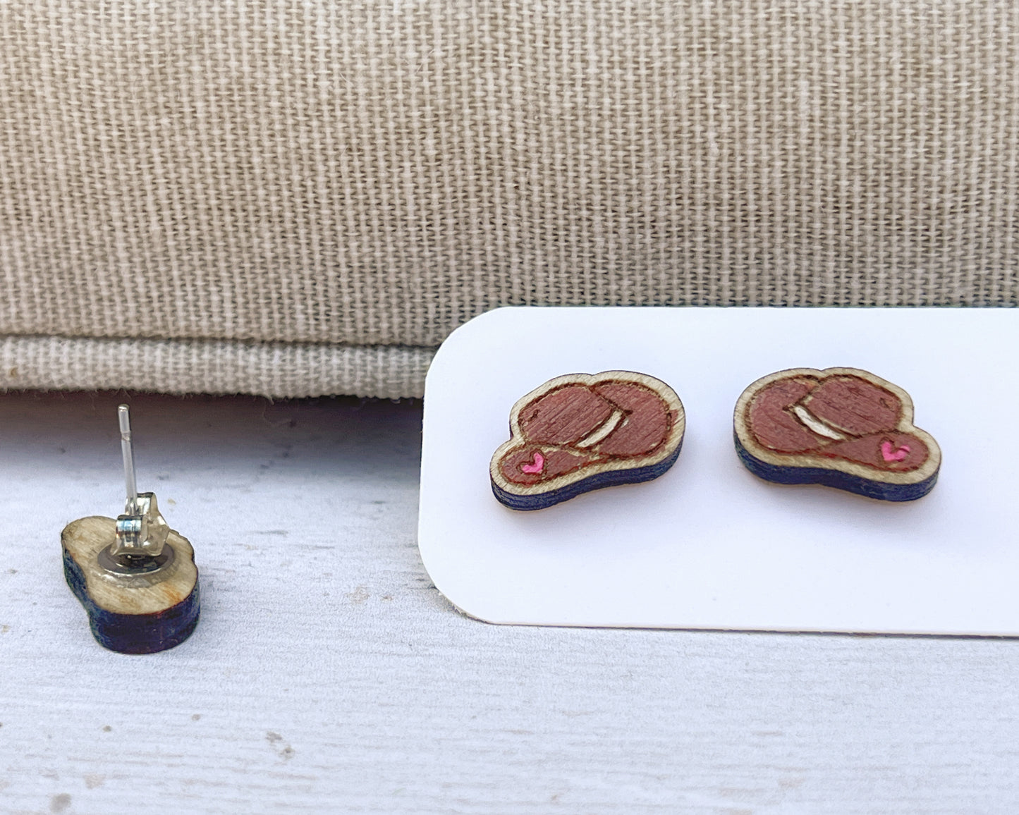 Hand Painted Wooden Mini Cowboy Hat Stud Earrings — Western Jewellery — Quirky Handmade Gift