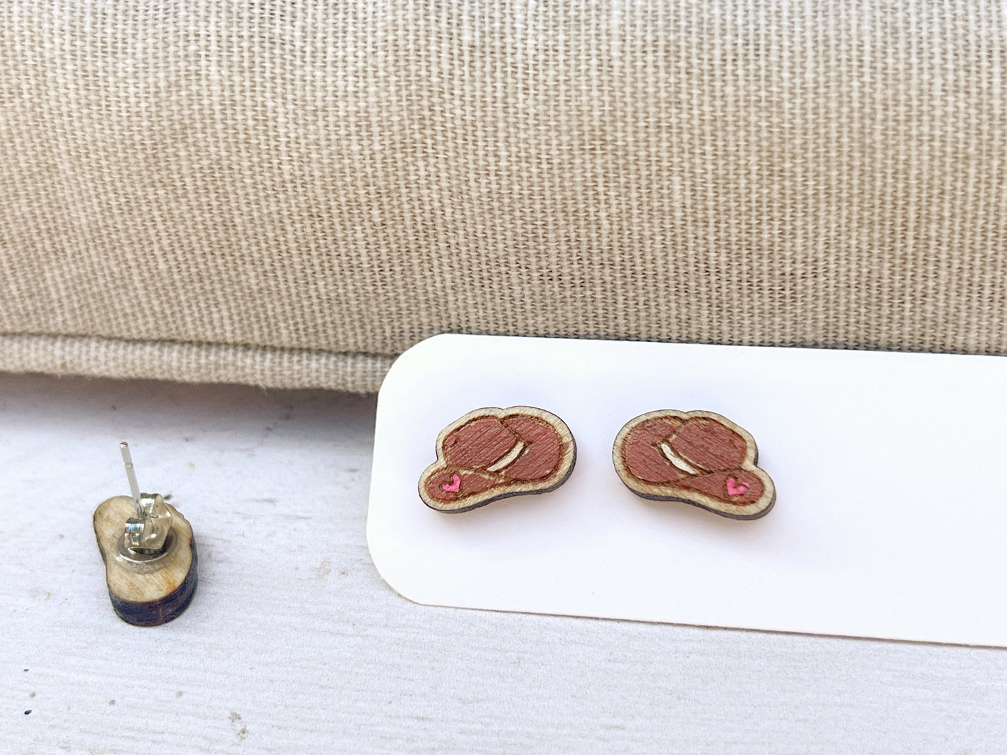 Hand Painted Wooden Mini Cowboy Hat Stud Earrings — Western Jewellery — Quirky Handmade Gift