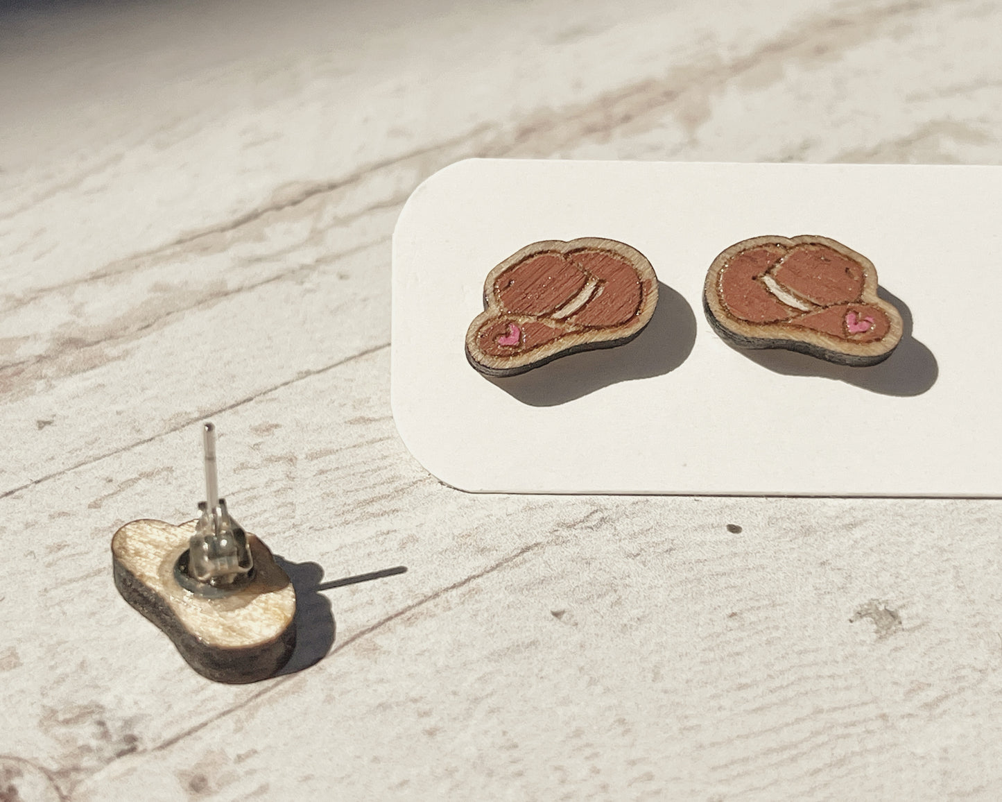Hand Painted Wooden Mini Cowboy Hat Stud Earrings — Western Jewellery — Quirky Handmade Gift